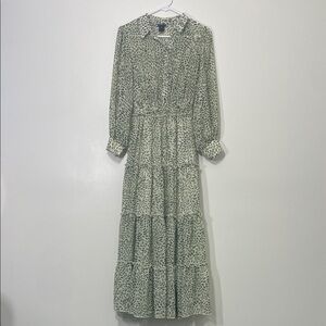 Kate and Lily Green Leaf Print Tiered Midi Dress w/ Sheer Top • Size 6